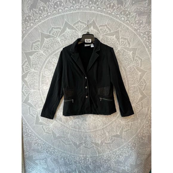COPY - BEAUTIFUL DESIGNER JACKET BLAZER COAT SIZE 1 M MEDIUM 10 BLACK EUC - Picture 1 of 9